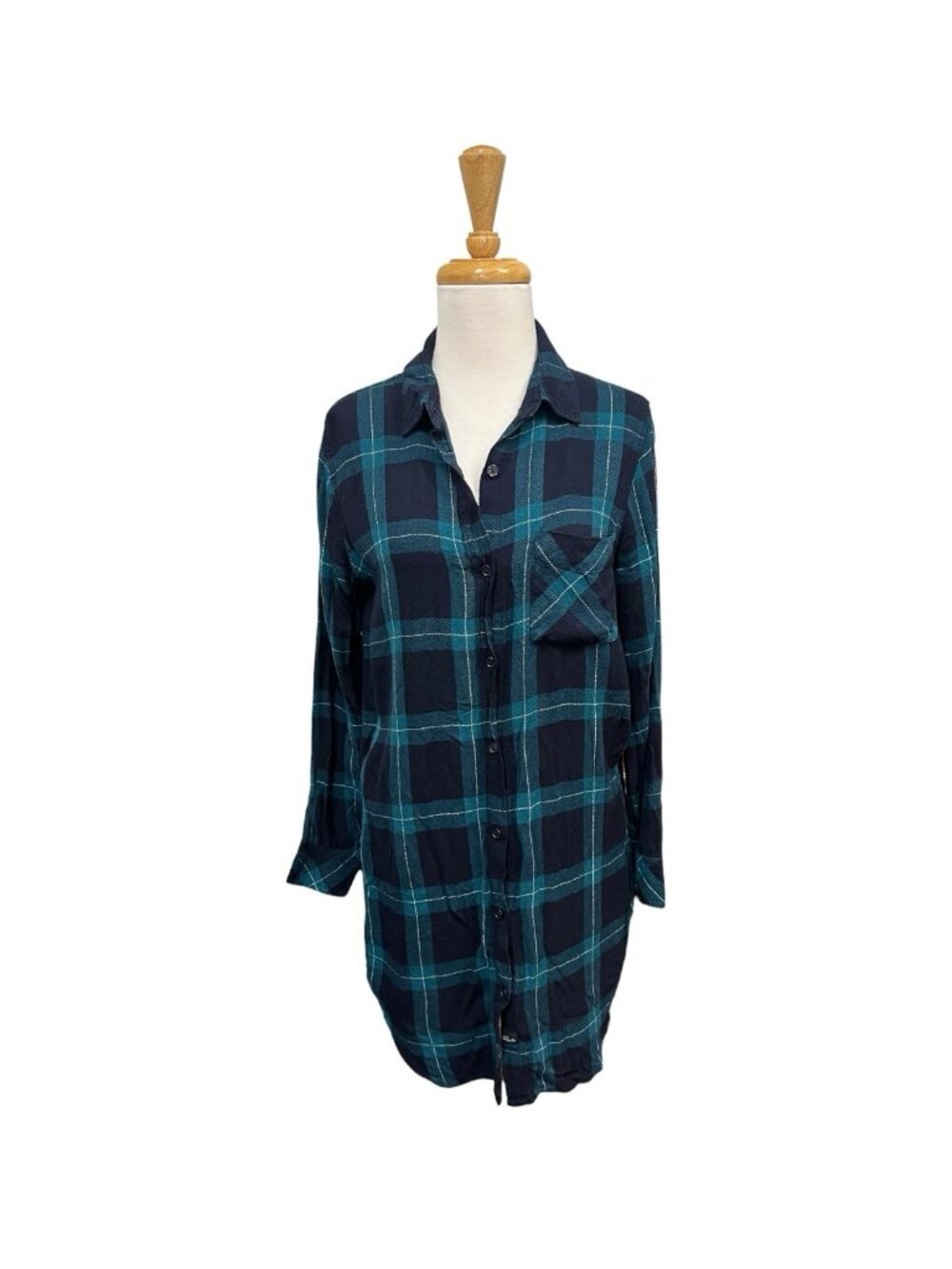 Rails Bianca Plaid Long Sleeve Button Down Shirt Dress Size S Small Blue Green